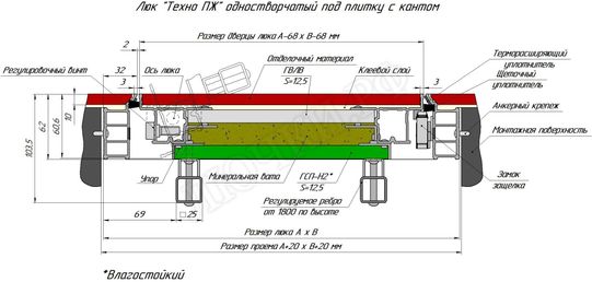 Люк-дверь под плитку Техно Противопожарный 450*550 Люк-дверь под плитку Техно Противопожарный 450*550